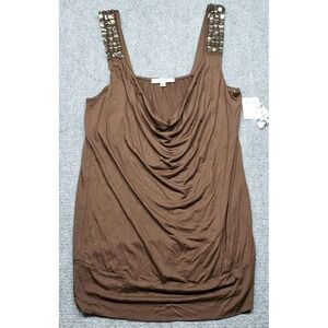 Moa Moa Blouse Womens M Dark Brown Solid Sleeveless Rhinestones Cowl Neck New